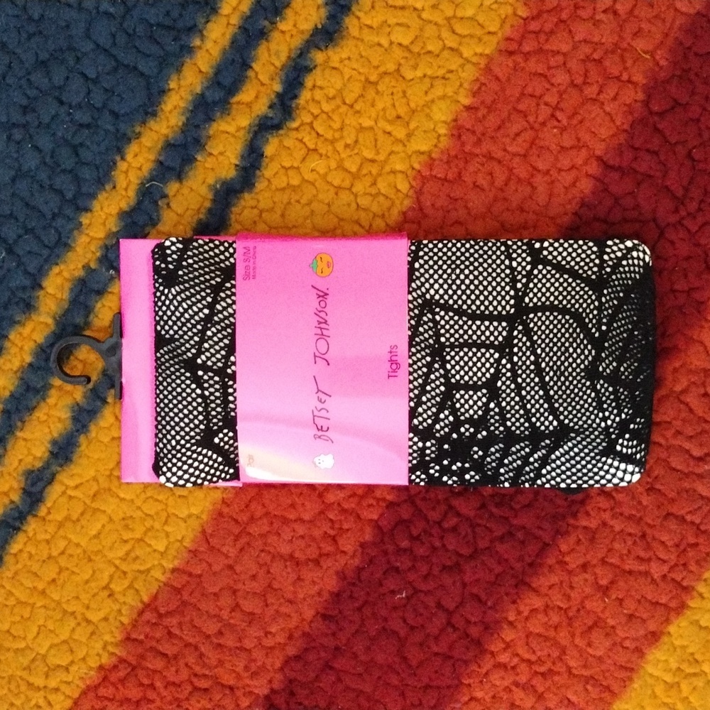 Betsey Johnson Halloween ghost spider web tights mesh size small to medium new!